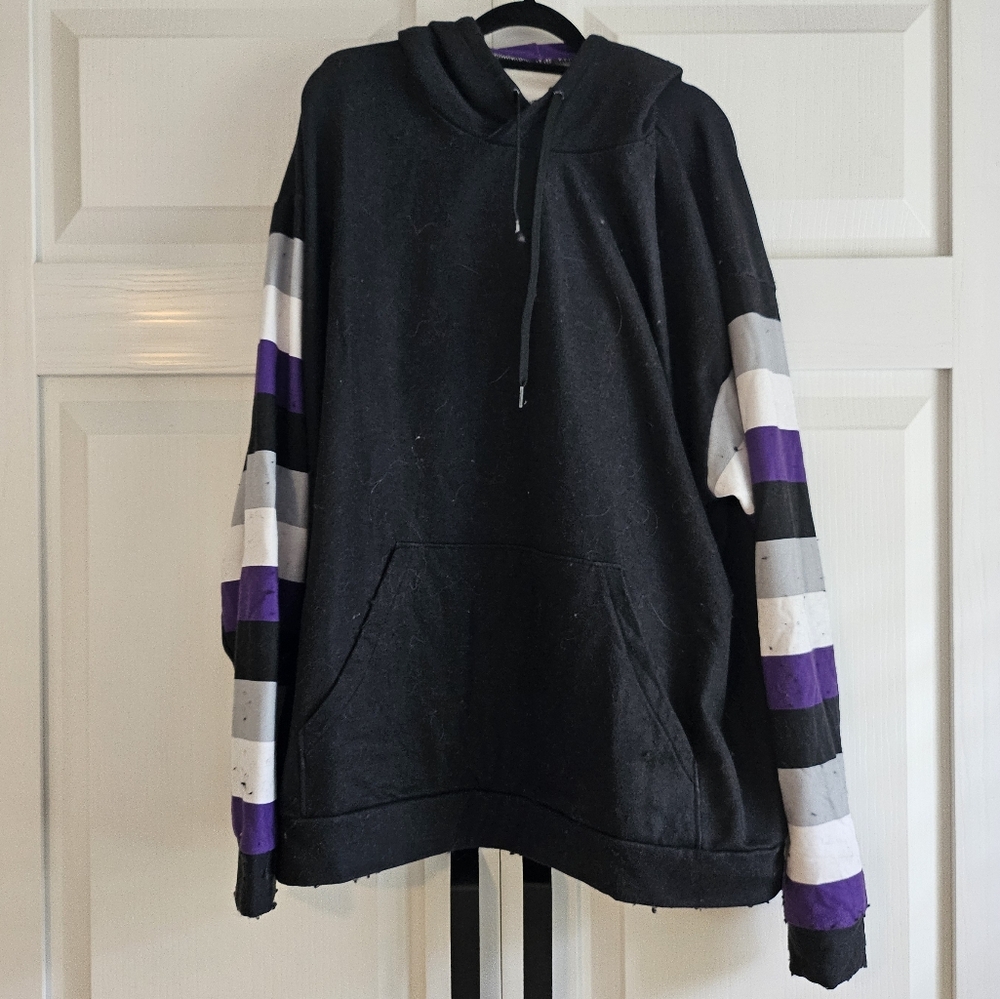 Black Hoodie with Purple and Gray Stripes